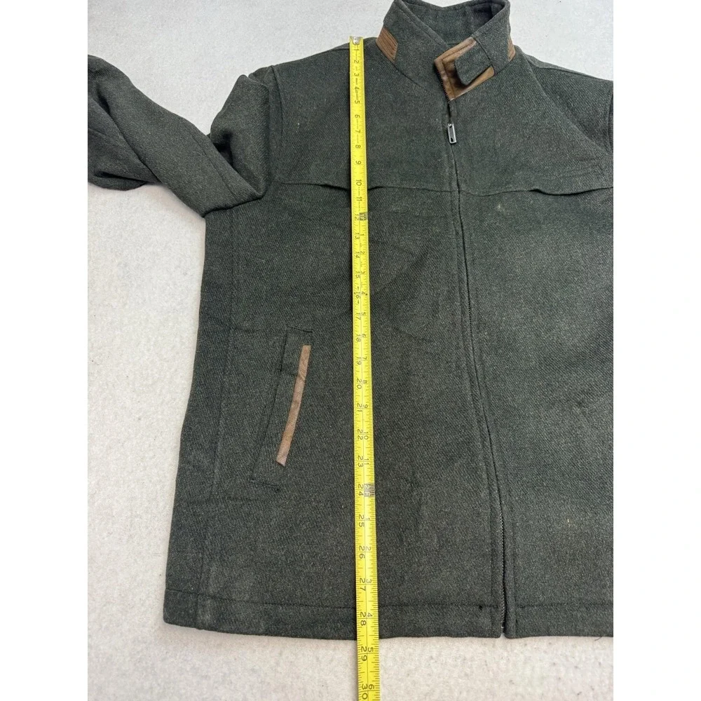 Enzo Tovare Jacket Mens Large Green Wool Herringbone Military Zip Buckle Collar